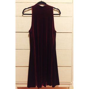 Red Velvet Mock Neck Sleeveless Dress